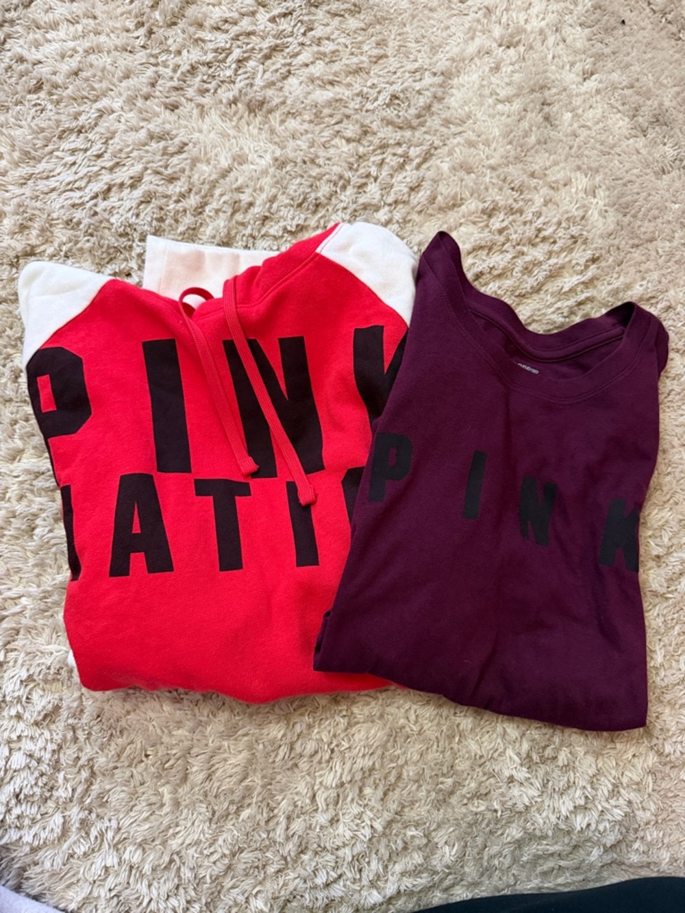 PINK Victoria's Secret Red & Plum Logo Sweatshirts Set